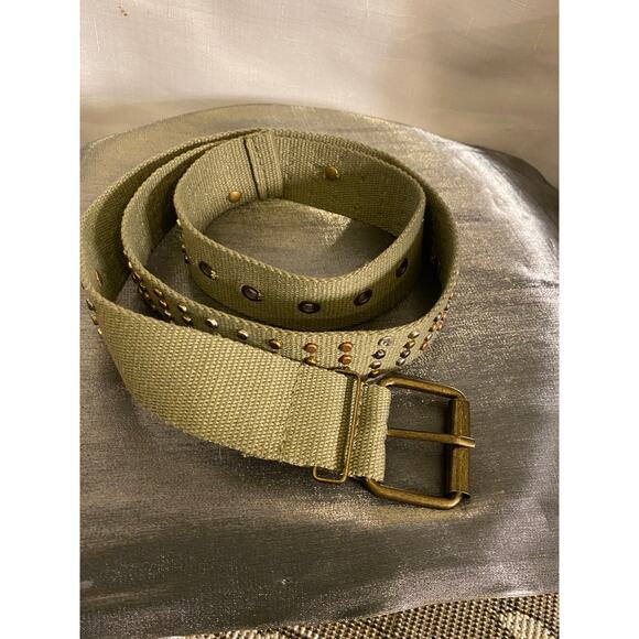 Women's Army Green Webbing Belt Studs Faux diamonds Size 10 (42 inch end to end) - Picture 7 of 14